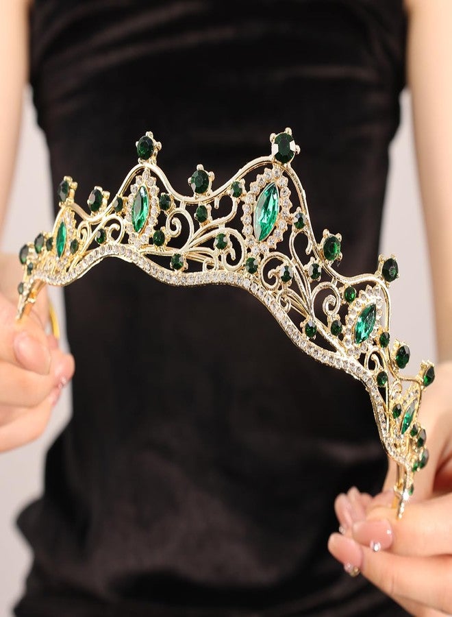 Rannyrena Crystal Wedding Tiaras and Crowns for Women Sparkling Rhinestone Bridal Queen Crown Princess Headpiece Hair Accessories for Birthday Pageant Party Prom (Gold-green) - Image 3